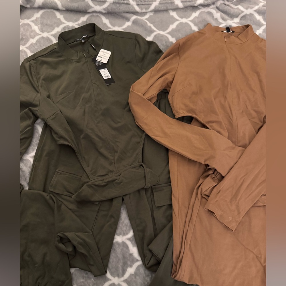 Fashion Nova Olive Long Sleeve Bodysuit Jogger Set - Picture 4 of 8